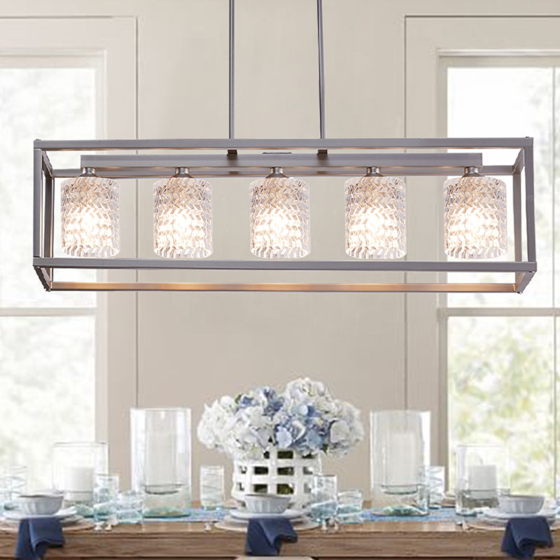 Everly Quinn Dahja 5 Light Crystal Kitchen Island Linear Pendant
